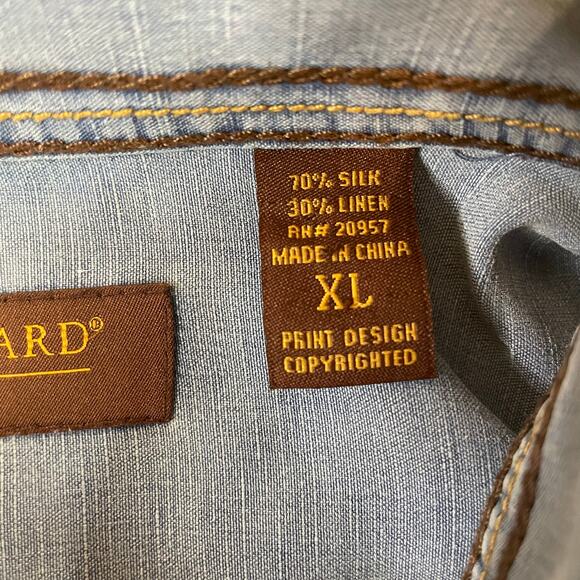 Tori Richard Honolulu Shirt XL Blue Silk Linen Long Sleeve Button Front Casual - Picture 4 of 10